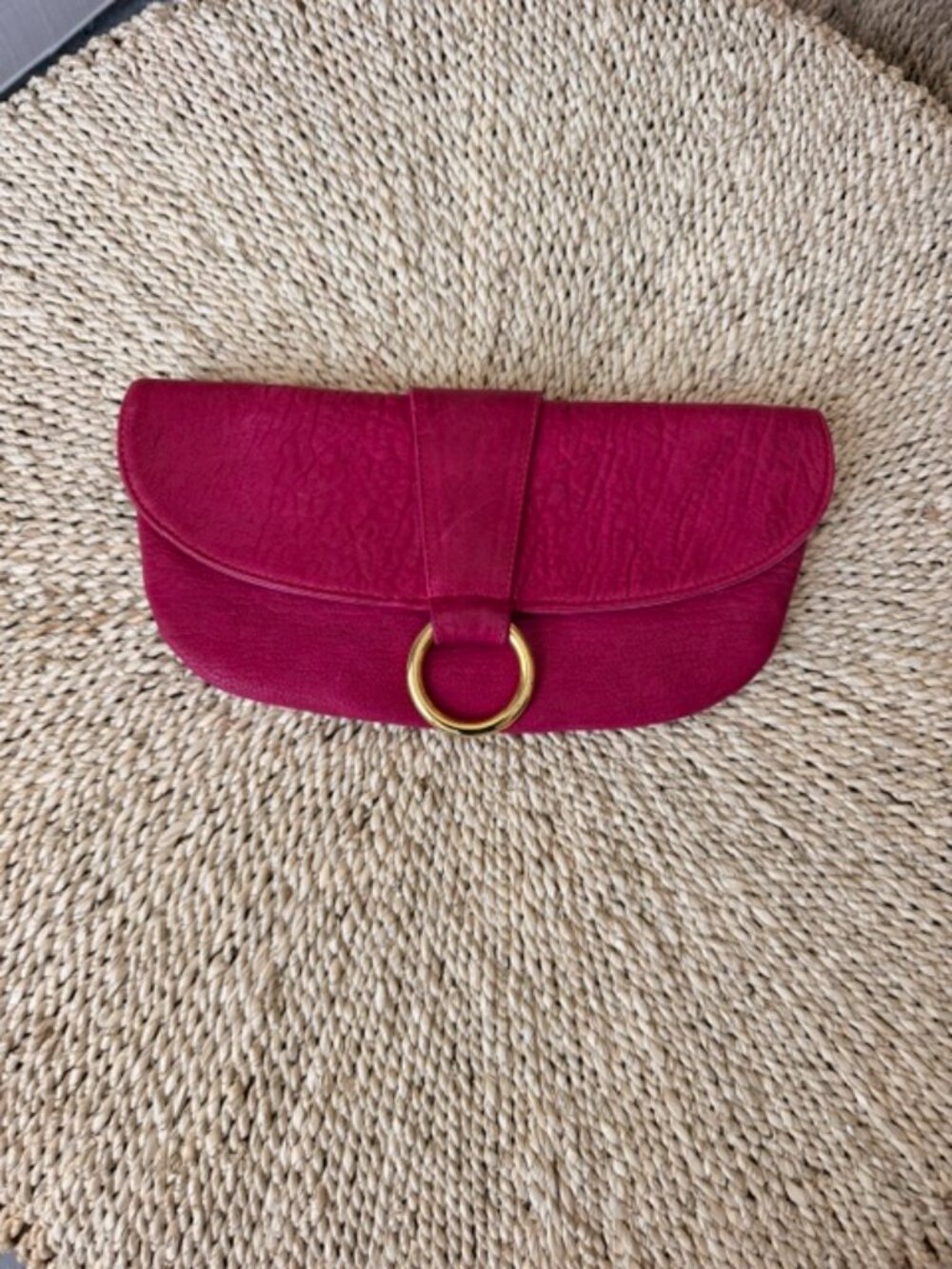 Hot Pink Textured Leather Clutch